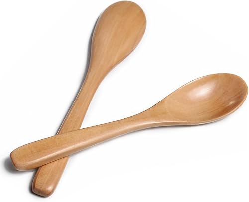 Miniatura 10 de Meiyahome 4 piezas de té de 6 pulgadas y 5.9 in de uso diario, café, cuchara de madera mezcladora de leche, cucharas de postre de madera maciza de