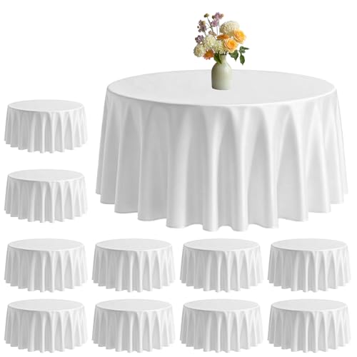 ANKUOFUA Nappe Ronde Blanches, Lot de 10 Nappes pour Table de Jardin de 213 cm, Protection de Table Nappe Blanc Imperméable en PEVA pour Extérieur, Mariage, Banquet ou...