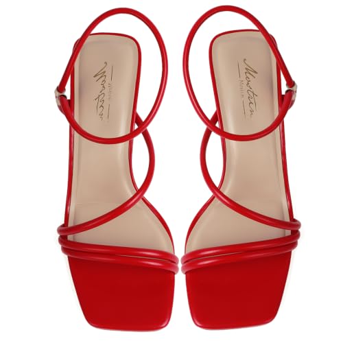 Image of Mostrin Womens Sandals Strappy Heels for Women Ankle Strap Lace Up Heels Square Open Toe Heels Tie Up Stiletto High Heeled Sandals for Prom, Party, Daily Wear