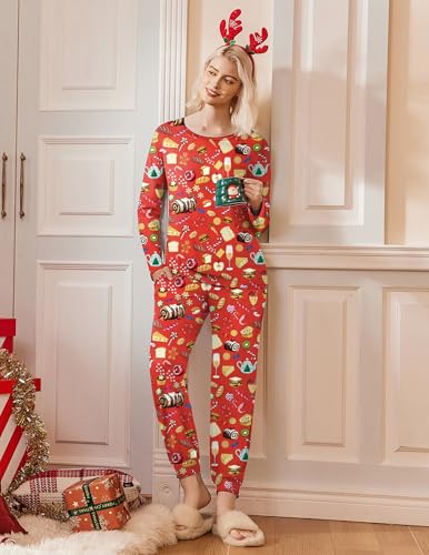 Image of Ekouaer 2 Pack Womens Pajama Sets Long Sleeve Pjs Soft Comfy Lounge Set