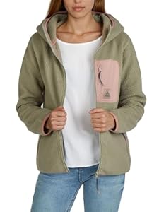 DENIMFY Fleecejacke Damen Regular Fit DFLea Teddyfleece Kapuzenjacke Winterjacke Übergangsjacke Stehkragen, Größe:XL, Farben:Washed Olive (52314)