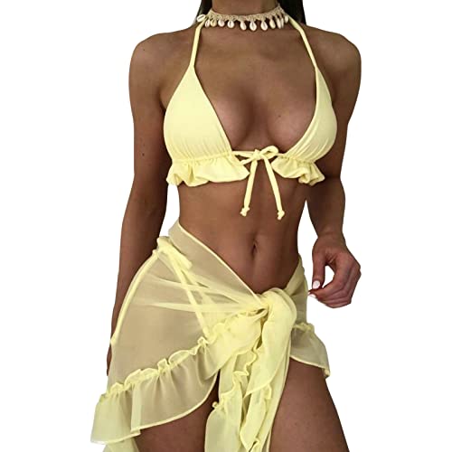 Bikini mujer de tejido suave premium con corte halter triangular liso 5