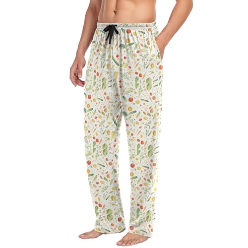 Men’s Watercolor Vegetables Pajama Pants with Pockets, Comfortable Lounge Sleep Bottoms#3164