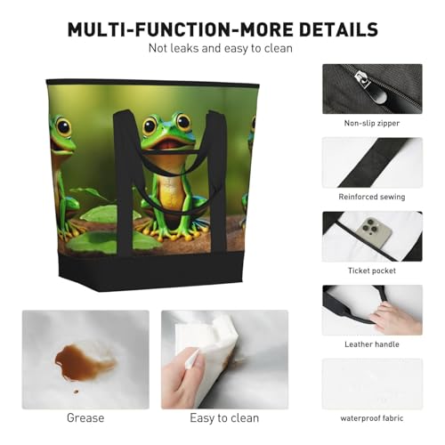 Green Frog Print Tote Bag Adult Heavy Duty For Picnic Beach Camping Large Capacity Insulated Tote Bag4