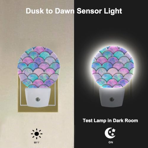Image of EKOBLA Mermaid Scales Night Light, Pink and Blue Ocean Theme Night Lights Plug Into Wall with Auto On /Off Sensor for Kids Bedroom and Bathroom Decor