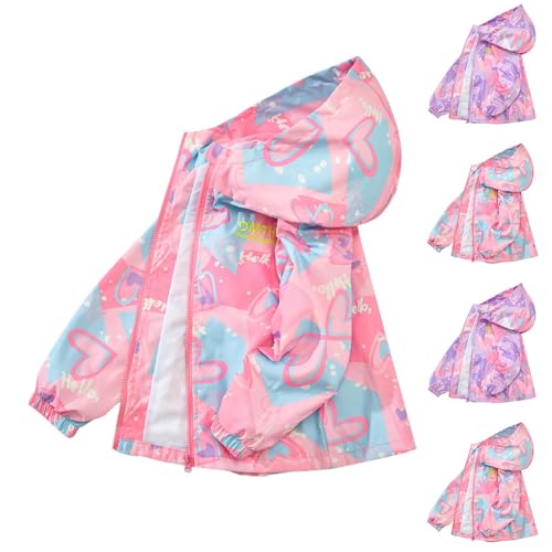 Girls Cute Patterned Hooded Jacket Lightweight Outdoor Zip Up Coat Versatile Loose Outerwear with Pockets for 3-15 Years2