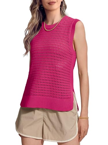Image of SuperPrity Women's Sweater Vest Sleeveless Crochet Sheer Knit Sweater Tank Casual See Through Crewneck Sweater