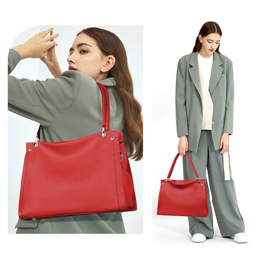 Image of KOGTLA Medium Genuine Leather Tote Handbags for Women, Ladies Soft Satchel Shoulder Purses, Two-Handle Hobo Bags