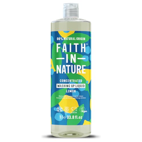 Faith In Nature Natural Super Concentrated Biodegradable Washing Up Liquid with Lemon Oil Vegan and Cruelty Free No SLS Parabens or Phosphates 1 L Bottle