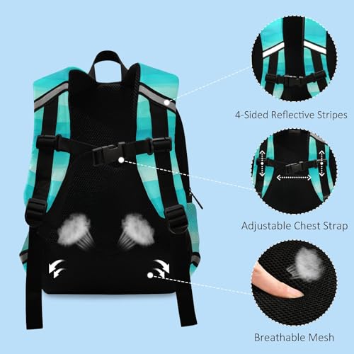 Stripes Turquoise Aqua Toddler Girl Backpack with Leash Kids School Bag Small Travel Back Pack4