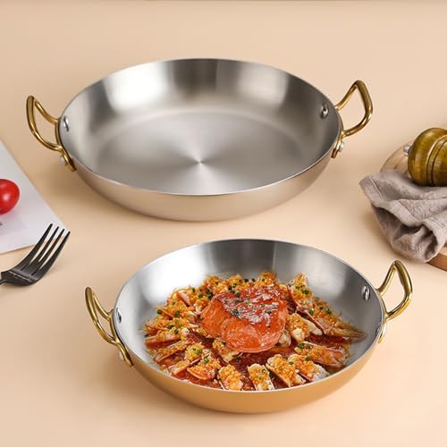 Stainless Steel Oval Paella Pan - Nonstick Seafood & Lobster Frying Pan with Dual Handles, Dishwasher Safe Cookware for Home Cooking & Kitchen Essentials