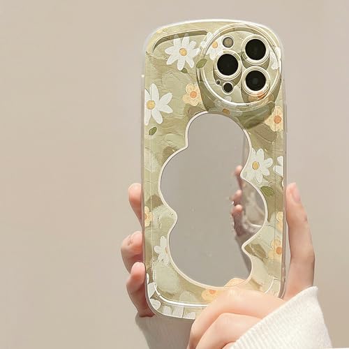 Coque iPhone 14 vert rétro miroir floral pour vos sorties et selfies
