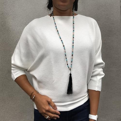 Image of Blostirno Women's Boat Neck Batwing Sleeves Dolman Ribbed Knitted Sweaters Pullovers Tops
