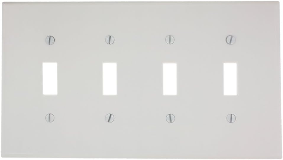 Leviton 80512-W 4-Gang Toggle Switch Wall Plate, Midway Size, Thermoset, White