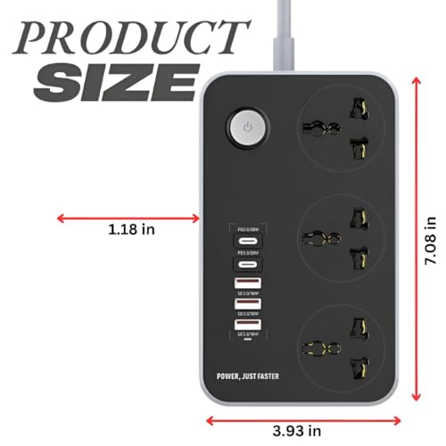 Image of Multi Plug Extension Board | 3 Universal Sockets + 5 USB Charging Ports | 2M Wire | Power Strip for Home, Office & Electronics