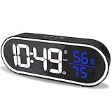 Digital Alarm Clock for Bedroom - Dual Alarm Clock Radio with LED Time Thermometer and Hygrometer, Easy to Read Loud Alarm Clock for Bedroom, Study, Office(Black)