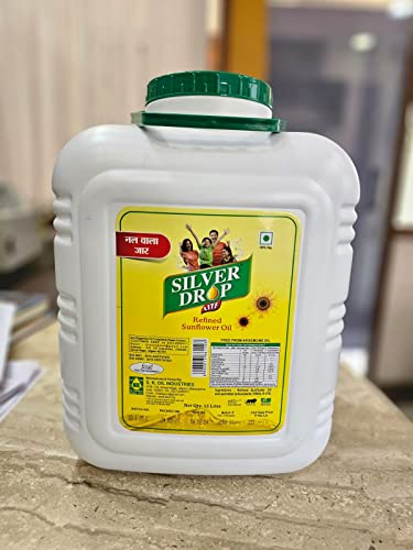 Image of Silver Drop Refined Sunflower Oil 100% Natural, Pure for Cooking and Frying | Healthiest Cooking Oil | Edible Cooking Oil (15 Liter Tap Jar)