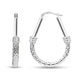 LeCalla Sterling Silver Earring Hoops For Women - 925 Silver Hoop Earrings | Women's Oval Hoops Earring 35mm | Classic Diamond-Cut Italian Silver Jewelry