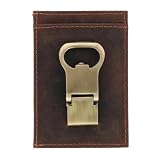 CTM Men's Leather Bottle Opener Money Clip Wallet, Brown
