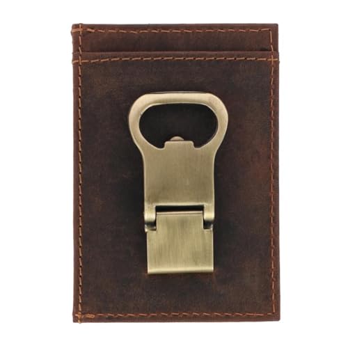 CTM Men's Leather Bottle Opener Money Clip Wallet, Brown