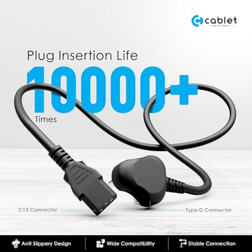 Image of Cablet Desktop Power Cable 3M, 3 Pin CPU Power Cord, Heavy Duty Copper Wire, Universal Power Cable for PC, Monitor, SMPS, Printer (Desktop D30-3 Meter)