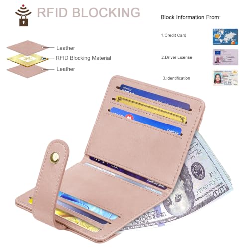 Image of Small Wallets for Women Slim Minimalist Bifold Credit Card Holder | Compact Zipper Coin Purse for Ladies RFID Blocking Mini Travel PU Leather Card Case Gifts for Mom, Pink