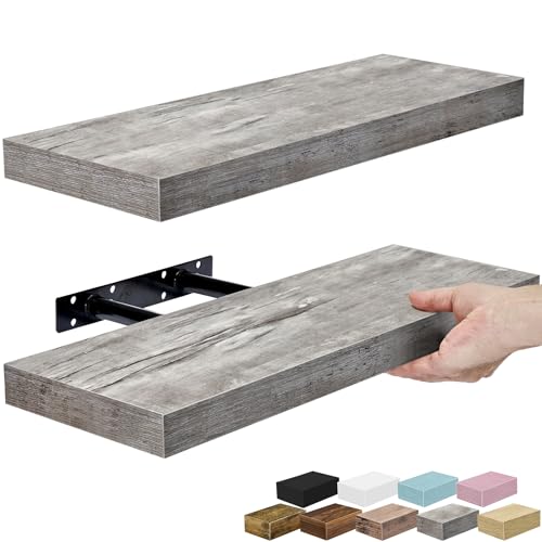 Sorbus Floating Shelves for Wall – 16 Inch Floating Shelf for Kitchen, Bedroom, Living Room, Bathroom, Home & Wall Decor - Mounted Bathroom Shelves with Invisible Brackets (Grey, 2 Pack)