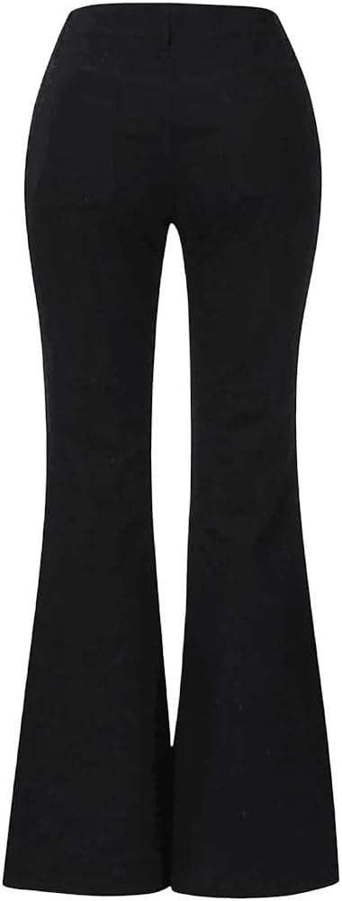 Women's Button Fly Jeans with Patch Pockets Washed Denim Pants Casual Comfortable Trousers
