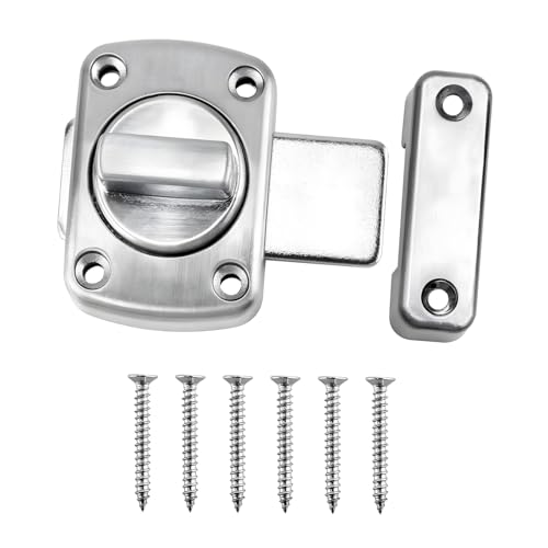 Stainless Steel Bathroom Door Lock with Rotating Bolt Mechanism for Enhanced Security on Various Door Types (Silver)