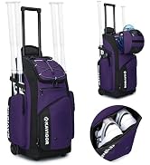KAVIGOR Rolling Baseball Bag With Wheels - 60L Capacity, Holds 4 Bats, Shoe Compartment, For Youth Softball/Baseball Equipment