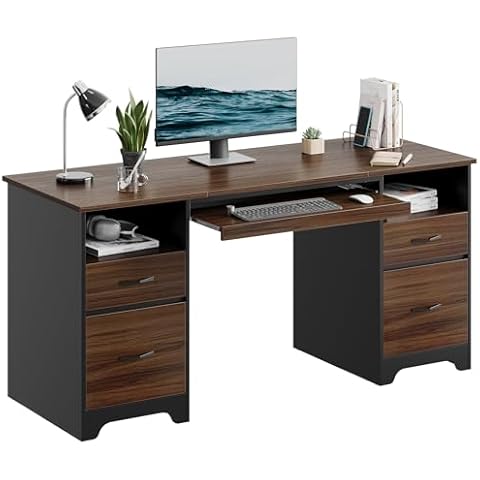 Bestier 59” Computer Desk with Drawers Cover
