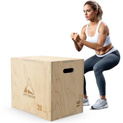Rendpas 3-in-1 Wooden Plyo Box, Plyometric Jump Box with 18mm Thick Board and No-Slip Surface, 450lbs Weight Capacity Box Jumps for Home Gym Training (16