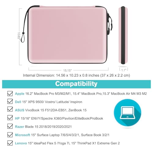 Image of MOCA EVA Hard Laptop Sleeve for 14 inch - 15 inch Laptop MacBook Air 15, HP 15s, Dell Inspiron 15, ASUS Vivobook 15 | Tailored Fit 14.5x10.2 Inch Internal Shockproof Cover (Pink)