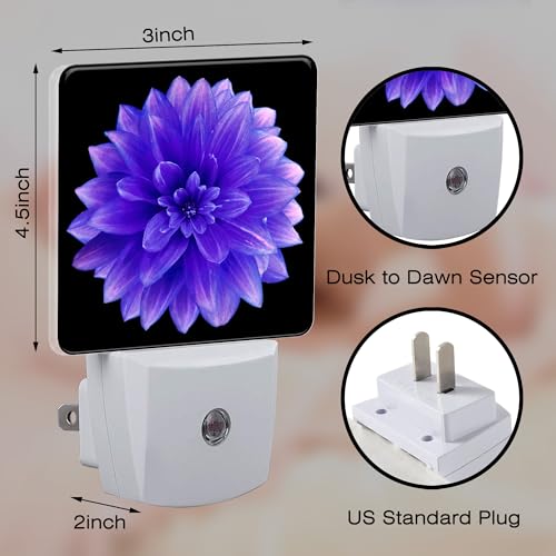 Image of Purple Dahlia Flower Night Light for Kids, Abstract Blooming Floral Night Light Plug in with Dusk to Dawn Sensor, 0.5w Energy Saving Sleep Friendly Nightlight for Hallway Stairway Kitchen Bedroom