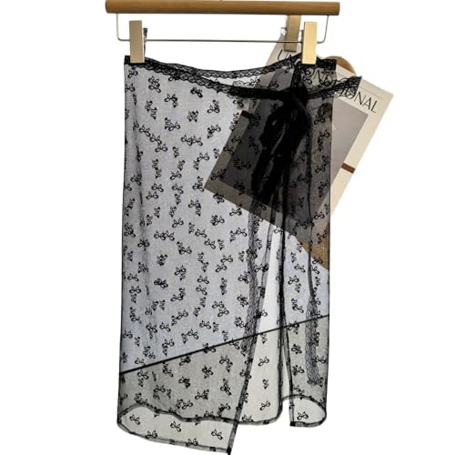 Wambere 1 Stück Damen Sheer Spitzenrock Hohe Damenrock Transparenter Rock Kurzer Spitzen Strand Wrap Multifunktional Wickelrock Strandtuch,für Damen...