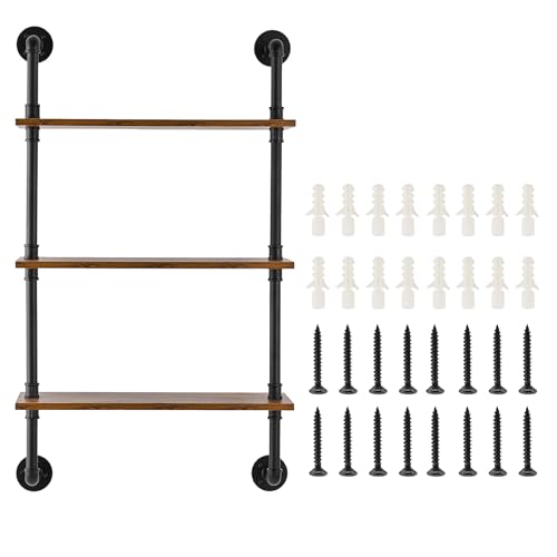 VEVOR Industrielles Rohrregal, 3 Ebenen, 61 x 20 cm, Wandmontage, schwebende rustikale Holzregale, Halterung, Ausstellungsregal, Bücherregal, Lagerregal, Kleinteilehalter