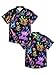 REVENEVER Funny Hawaiian Shirts for Men Short Sleeve Button Down Casual Shirts Summer Neon DJ Cat Guitar Pattern Print Glow Party Shirt