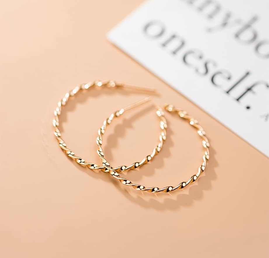 SLUYNZ 925 Sterling Silver Open Hoop Earrings for Women Twisted Round Hoop Earrings Post Minimalist Big Circle Earrings 1.3 Inch - Image 4