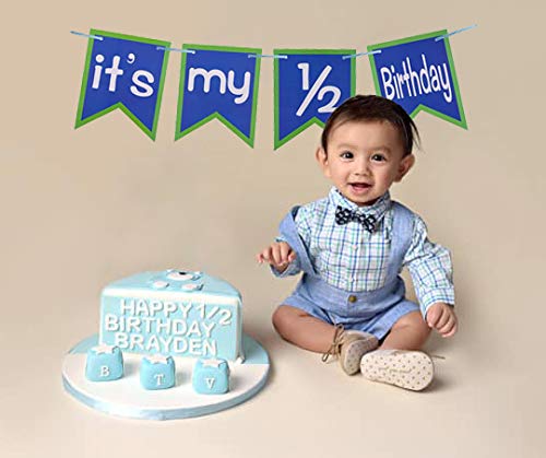 AMFIN® 1/2 Birthday Its My Half Birthday Decorations Banner for Birthday 6th Month Birthday Decoration 6th Month Birthday Decoration for Baby Boy & Girl - Blue