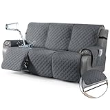 TAOCOCO 100% Waterproof Recliner Couch Covers, Recliner Sofa Covers with Leg Straps, 1-Piece Washable Reclining Sofa Cover with Pocket Couch Protector for Pets Kids(3 Seater, Dark Grey)