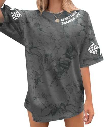 Racing Shirt Women Checkered Flag Graphic Car Shirts Formula Raceday Outfit Casual Short Sleeve Tee Tops