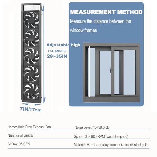 Image of Vertical Windows Exhaust Fan for Sliding Windows, Ultra-quiet Window Fan, 29~35in Adjustable Hight Variable Speed Vent Fan, Using for Home Attic Kitchen Buthroom Garage Ventilation (39~35in)