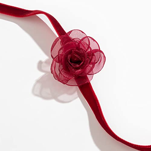 Bohemian Handmade Flower Choker Necklace Vintage Velvet Collar Necklace with Tulle Flower Dainty Floral Neck Accessory for Women4