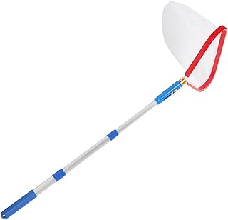 Oumefar Rede de escumadeira de piscina, segura e durável, estrutura de malha fina, estrutura de liga de alumínio, ferramenta de piscina com haste telescópica para lagos de peixes
