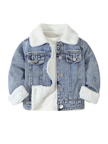 Verdusa Boy's Fleece Denim Jacket Long Sleeve Button Down Casual Thermal Jean Jacket Coats