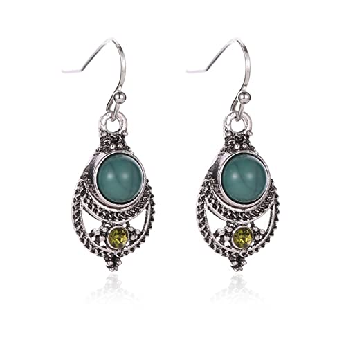 Zeshimb Boho Turquesa Tribal Pendientes Vintage Rhinestone Dangle Drop Pendientes Hueco Tallado Flor Pendientes Plata Hipoalergénico Pendientes Joyería para Mujeres y Adolescentes Cover