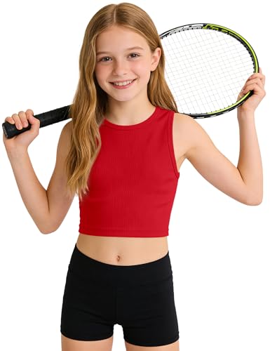 Image of Auranso Girls Tank Tops 2 Pack Ribbed Knit Sleeveless Crop Tops for Kids