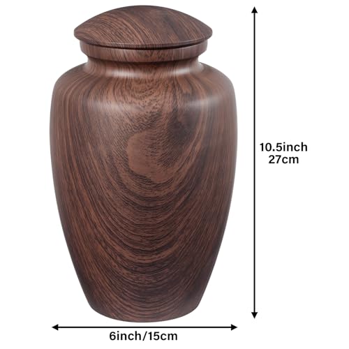 Image of Large Wood Grain Cremation Urn for Ashes for Human,Elegant Urn for Ashes Adult Male Female Man or Woman,Decorative Burial for Man /Dad /Father /Brother /Grandpa(Aluminum)