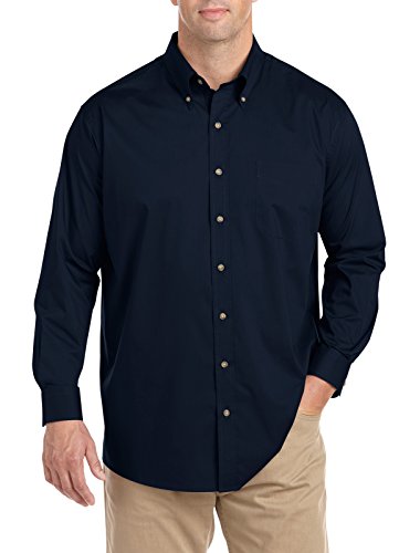 Harbor Bay by DXL Men's Big and Tall Easy-Care Solid Sport Shirt Navy 4XLT