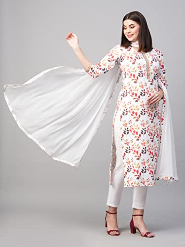 Image of GoSriKi Women's Cotton Blend Printed Straight Kurta Pant With Dupatta